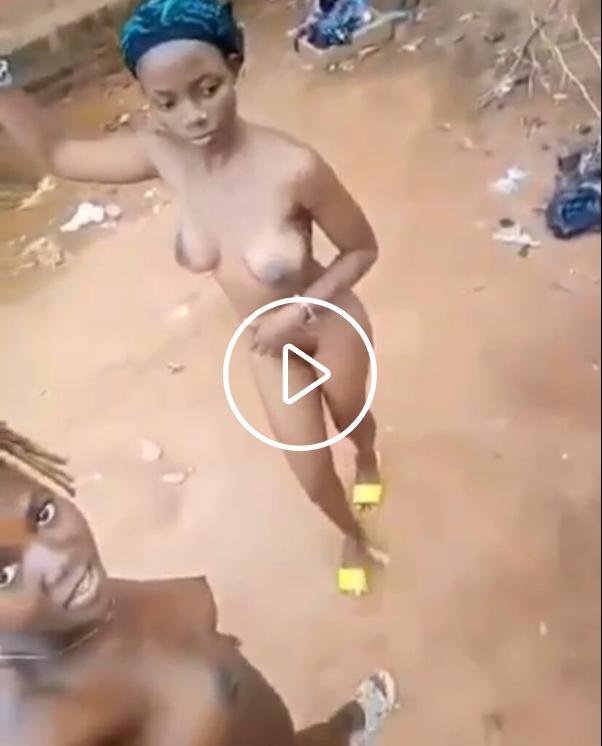 Two teen African girls walk nude around the house