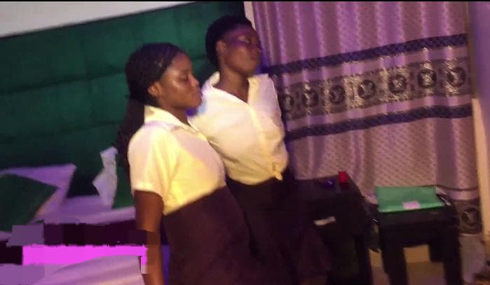 two secondary school girls doing it in a hotel